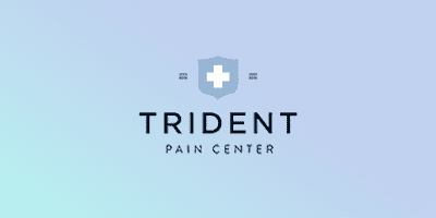 Logo of Trident Pain Center on a gradient background.